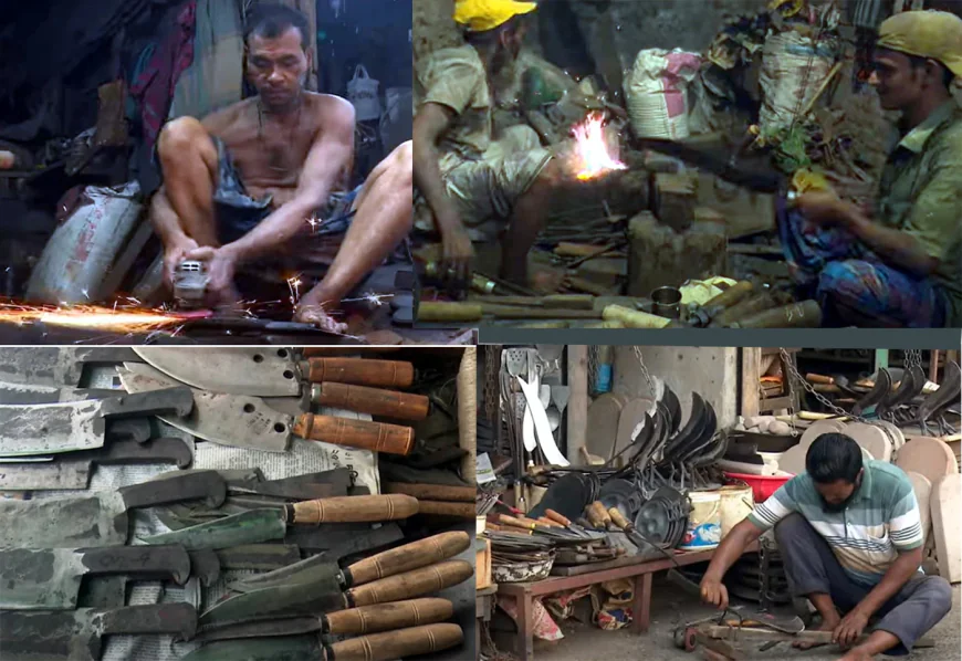 কোরবানির জন্য শানানোর কাজে ব্যস্ত  কামার সম্প্রদায়