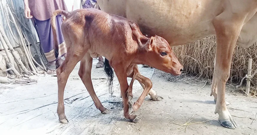 পাঁচ পা-ওয়ালা গরুর বাছুর দেখতে ভিড়